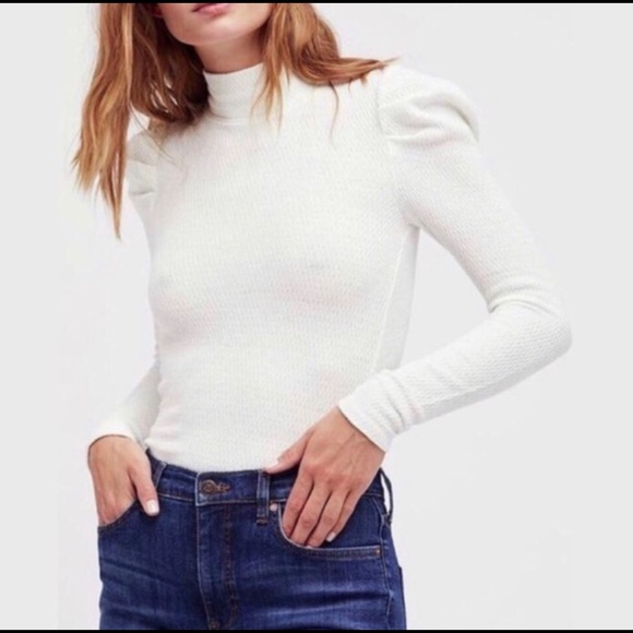 Free People puff sleeve turtleneck top - Picture 2 of 4